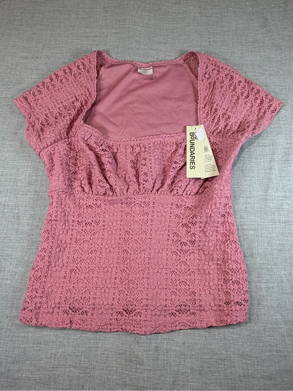 No Boundaries Pink Lace Crochet Cap-Sleeve Blouse